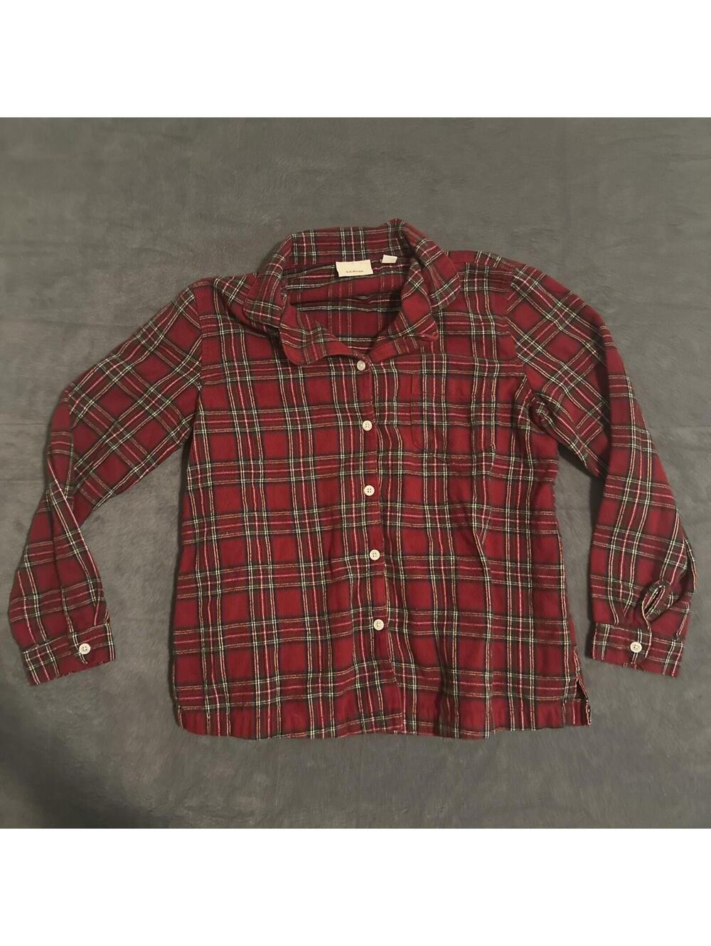 LL Bean Flannel Shirt Womens Petite Small Plaid Striped Button Up Pocket Casual